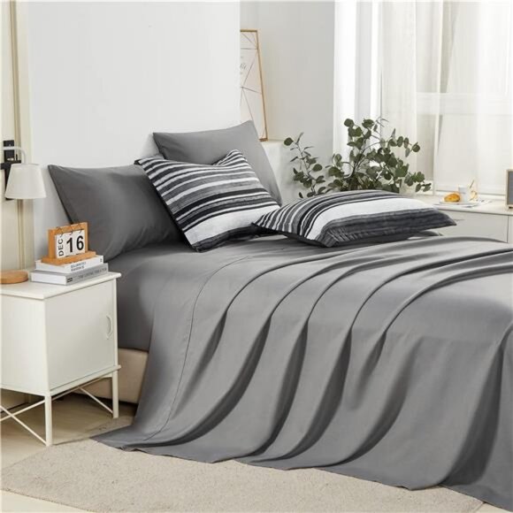 7 Piece Bed in a Bag Stripe Comforter Set Queen Size, White Grey Black Patchwork - Picture 4 of 7